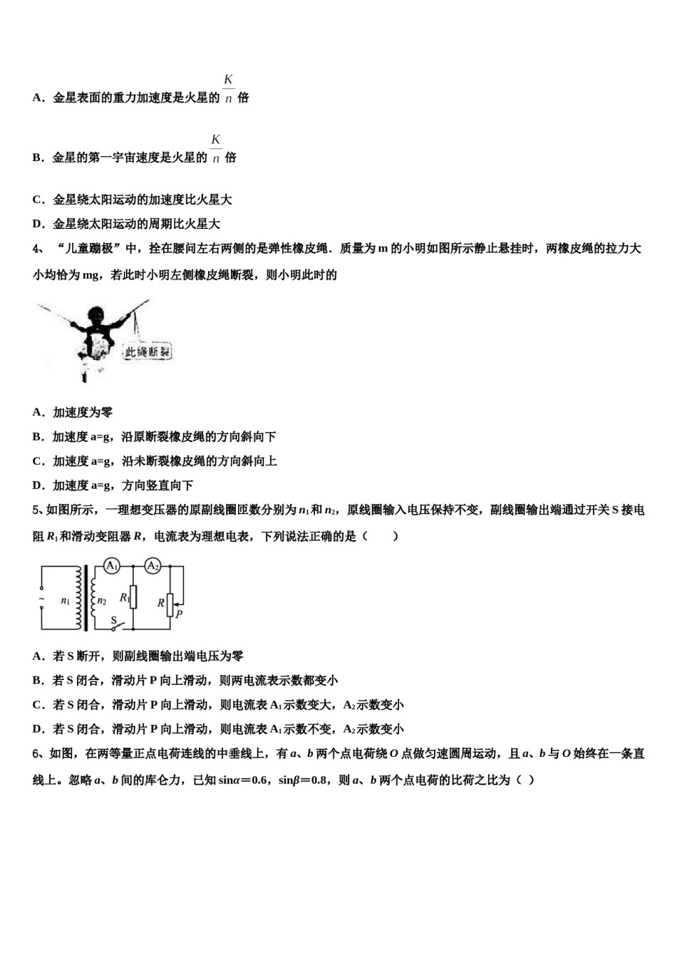 2024年四川省广安市邻水实验学校高三下学期第五次调研考试物理试题含解析.doc_第2页