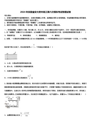 2024年安徽省安大附中高三第六次模拟考试物理试卷含解析.doc