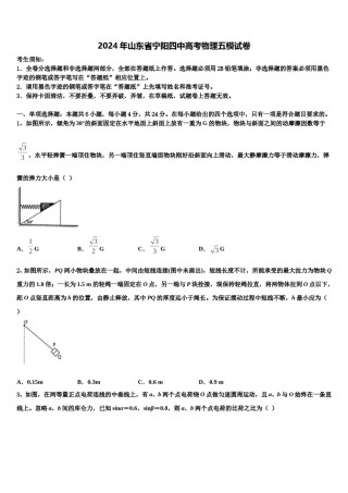 2024年山东省宁阳四中高考物理五模试卷含解析.doc