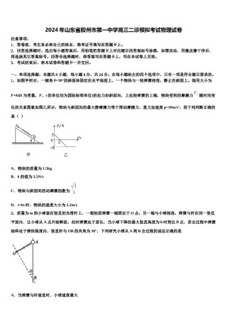 2024年山东省胶州市第一中学高三二诊模拟考试物理试卷含解析.doc