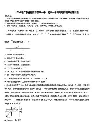 2024年广东省揭阳市惠来一中、揭东一中高考考前模拟物理试题含解析.doc