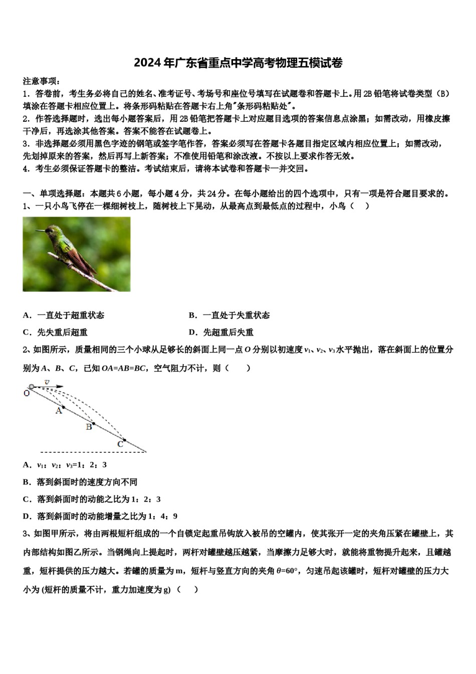 2024年广东省重点中学高考物理五模试卷含解析.doc_第1页