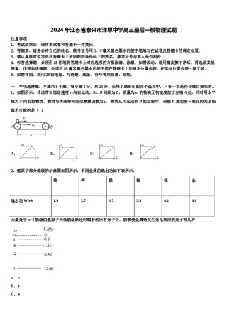 2024年江苏省泰兴市洋思中学高三最后一模物理试题含解析.doc