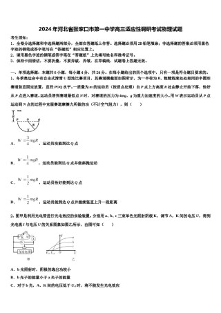2024年河北省张家口市第一中学高三适应性调研考试物理试题含解析.doc
