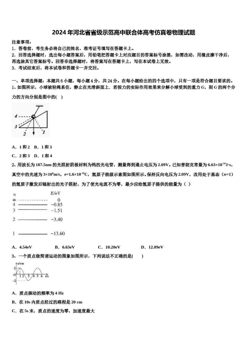 2024年河北省省级示范高中联合体高考仿真卷物理试题含解析.doc_第1页