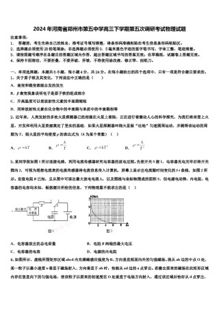 2024年河南省郑州市第五中学高三下学期第五次调研考试物理试题含解析.doc