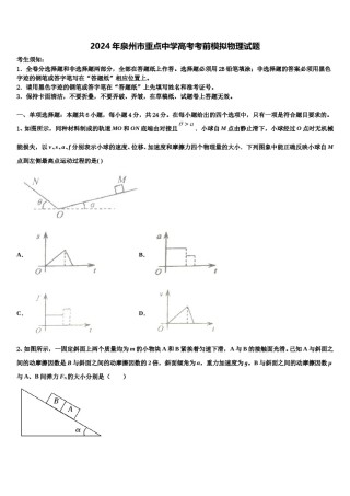 2024年泉州市重点中学高考考前模拟物理试题含解析.doc