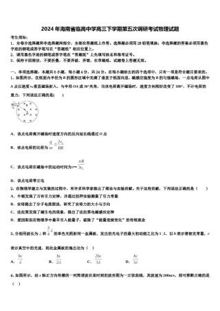 2024年海南省临高中学高三下学期第五次调研考试物理试题含解析.doc