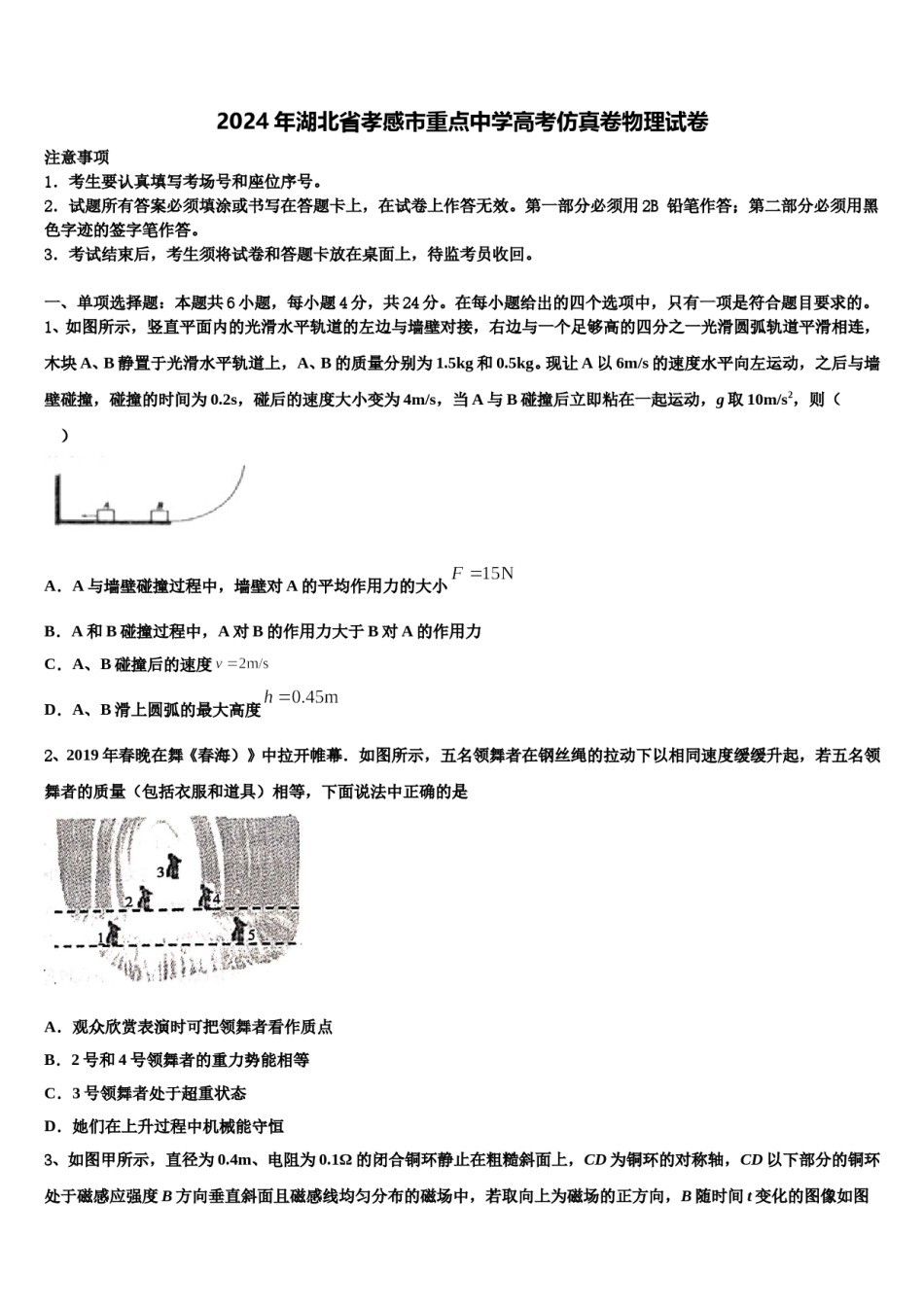 2024年湖北省孝感市重点中学高考仿真卷物理试卷含解析.doc_第1页