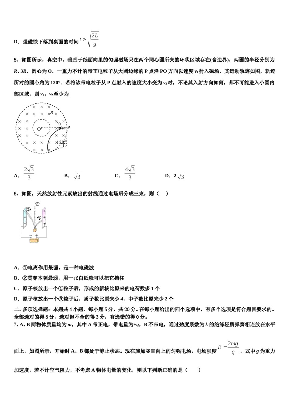 2024年湖北省沙洋中学高三第一次模拟考试物理试卷含解析.doc_第3页