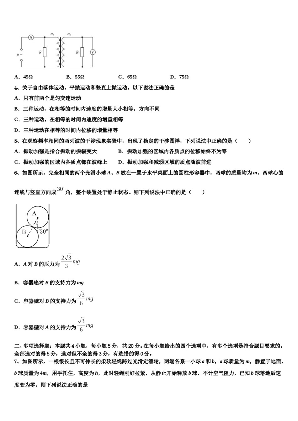 2024年湖北省黄冈市蔡河中学高三六校第一次联考物理试卷含解析.doc_第2页
