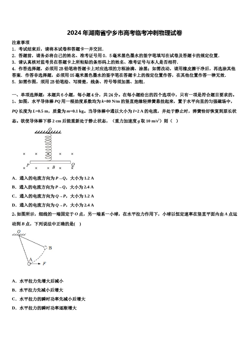 2024年湖南省宁乡市高考临考冲刺物理试卷含解析.doc_第1页