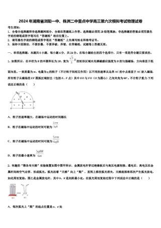 2024年湖南省浏阳一中、株洲二中重点中学高三第六次模拟考试物理试卷含解析.doc