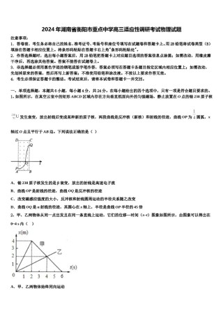 2024年湖南省衡阳市重点中学高三适应性调研考试物理试题含解析.doc