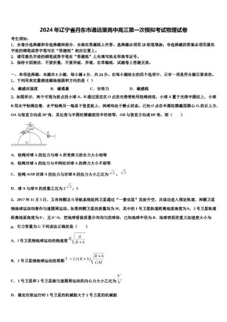 2024年辽宁省丹东市通远堡高中高三第一次模拟考试物理试卷含解析.doc