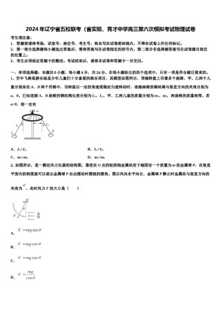 2024年辽宁省五校联考（省实验，育才中学高三第六次模拟考试物理试卷含解析.doc