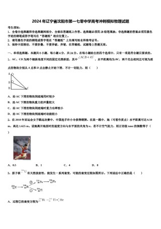 2024年辽宁省沈阳市第一七零中学高考冲刺模拟物理试题含解析.doc