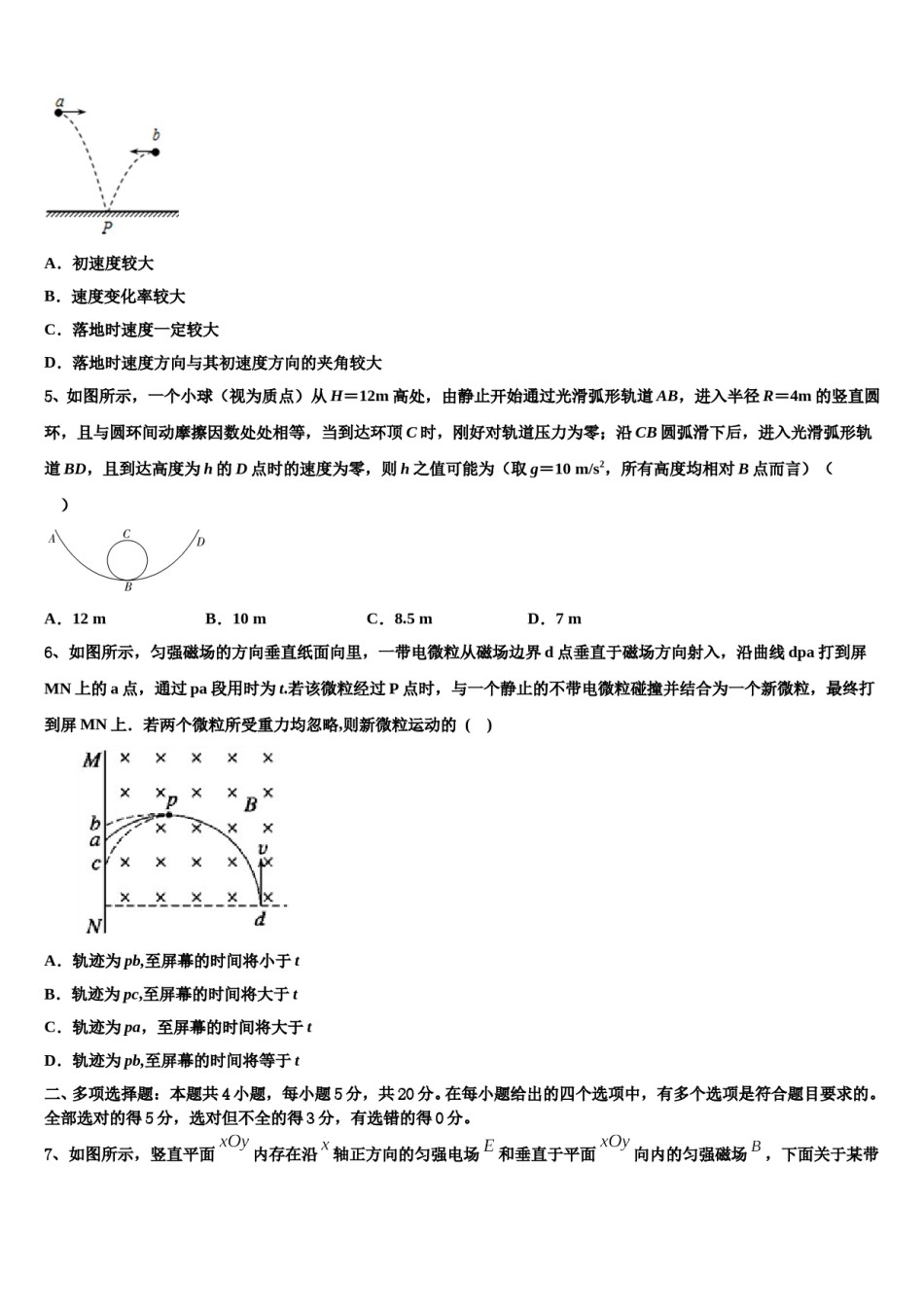 2024年郴州市重点中学高三一诊考试物理试卷含解析.doc_第2页