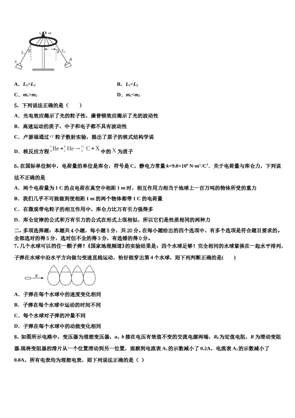 2024年陕西省师范大学附属中学高三适应性调研考试物理试题含解析.doc_第2页
