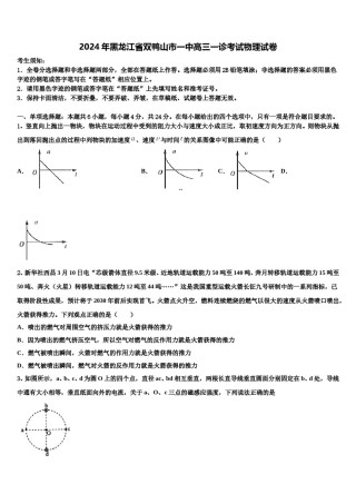 2024年黑龙江省双鸭山市一中高三一诊考试物理试卷含解析.doc