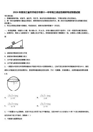2024年黑龙江省齐齐哈尔市第十一中学高三适应性调研考试物理试题含解析.doc