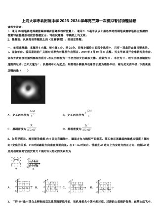 上海大学市北附属中学2023-2024学年高三第一次模拟考试物理试卷含解析.doc
