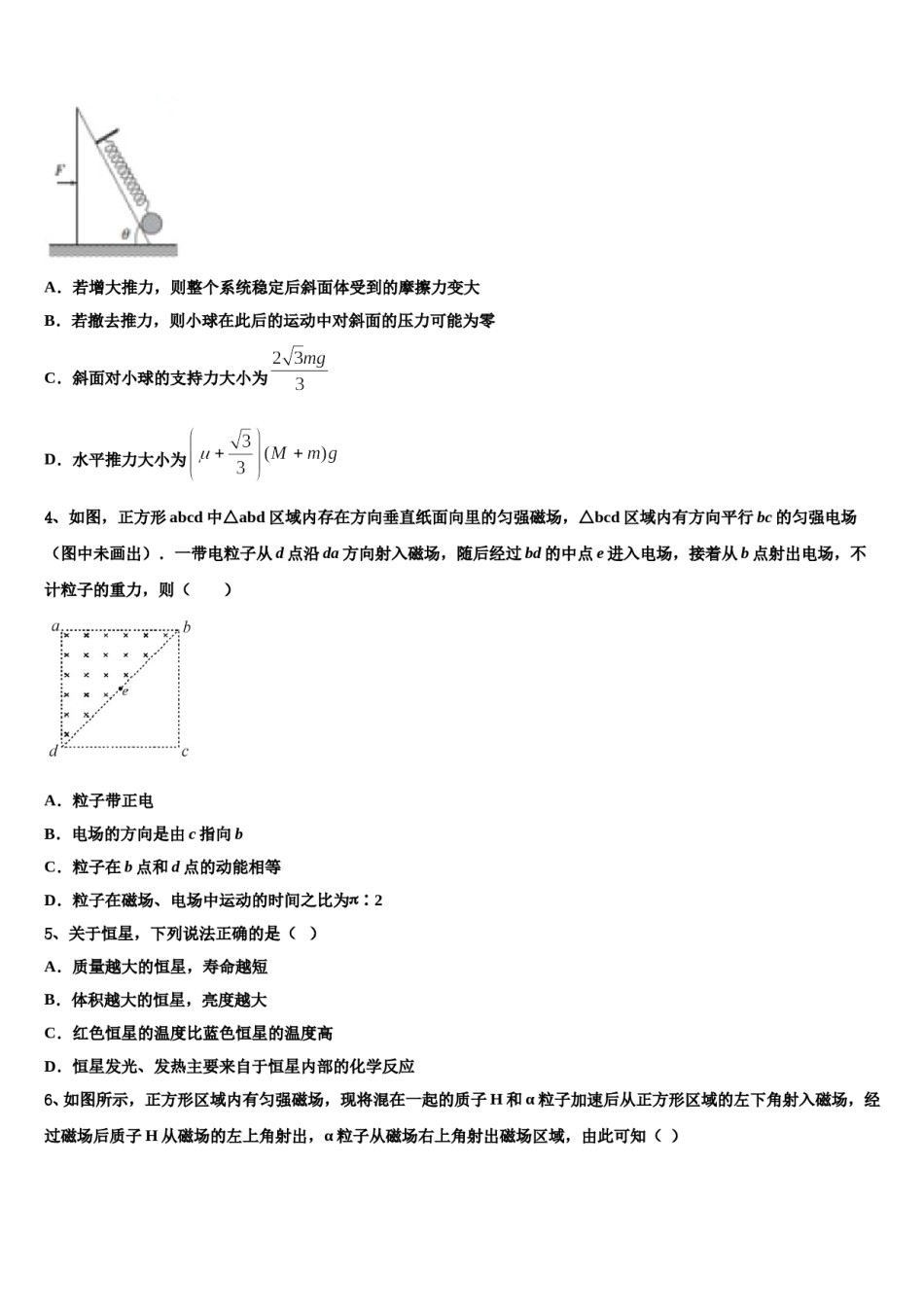 上海市华师大三附中2023-2024学年高三下第一次测试物理试题含解析.doc_第2页