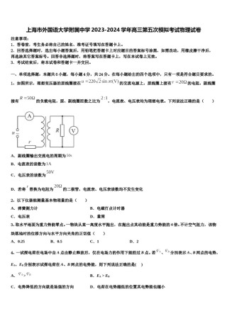 上海市外国语大学附属中学2023-2024学年高三第五次模拟考试物理试卷含解析.doc