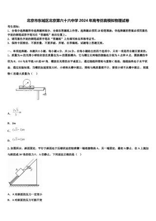 北京市东城区北京第六十六中学2024年高考仿真模拟物理试卷含解析.doc