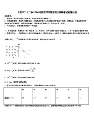 北京市二十二中2024年高三下学期第五次调研考试物理试题含解析.doc