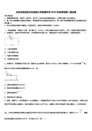 北京市海淀区中央民族大学附属中学2024年高考物理一模试卷含解析.doc