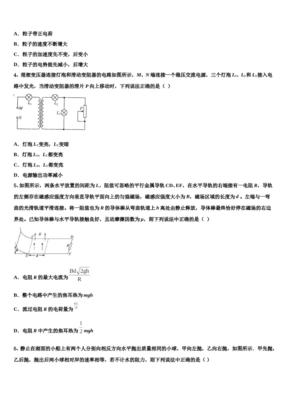 四川省泸州市泸县一中2023-2024学年高考临考冲刺物理试卷含解析.doc_第2页