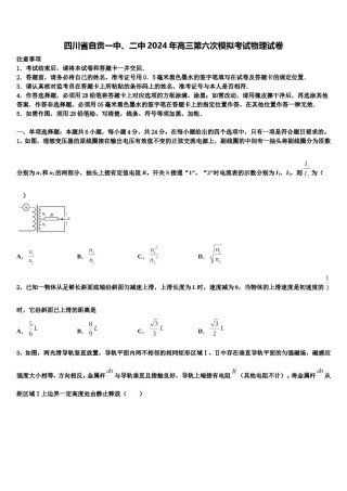 四川省自贡一中、二中2024年高三第六次模拟考试物理试卷含解析.doc