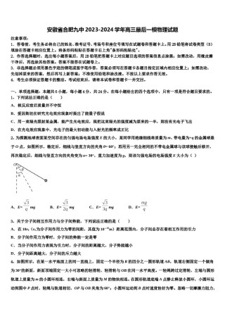 安徽省合肥九中2023-2024学年高三最后一模物理试题含解析.doc