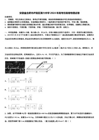 安徽省合肥市庐阳区第六中学2024年高考仿真卷物理试卷含解析.doc