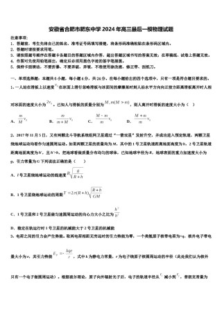 安徽省合肥市肥东中学2024年高三最后一模物理试题含解析.doc