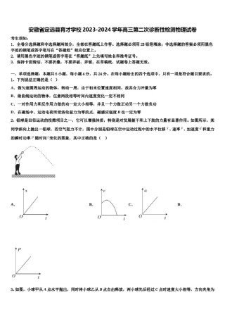 安徽省定远县育才学校2023-2024学年高三第二次诊断性检测物理试卷含解析.doc