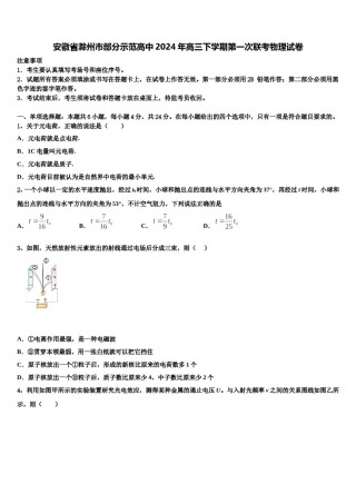 安徽省滁州市部分示范高中2024年高三下学期第一次联考物理试卷含解析.doc