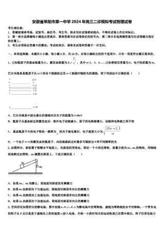 安徽省阜阳市第一中学2024年高三二诊模拟考试物理试卷含解析.doc