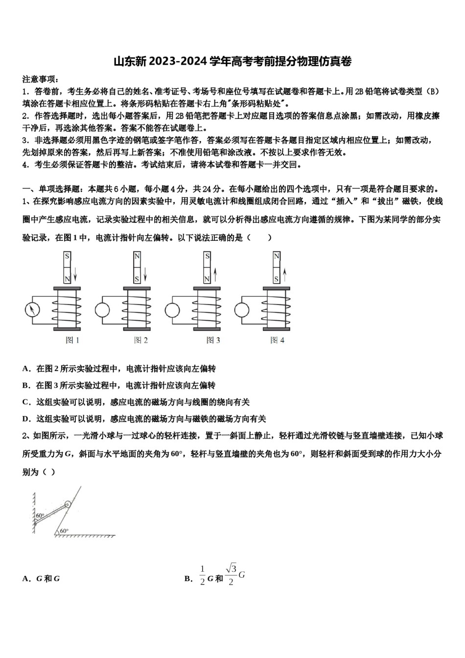 山东新2023-2024学年高考考前提分物理仿真卷含解析.doc_第1页