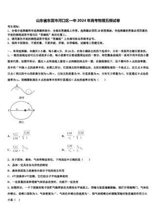 山东省东营市河口区一中2024年高考物理五模试卷含解析.doc