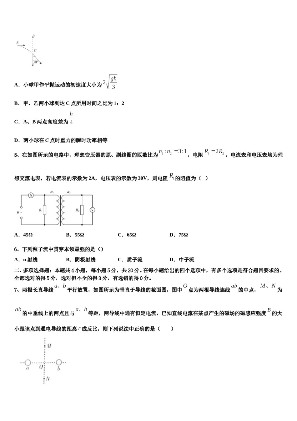山东省临沂市蒙阴县实验中学2023-2024学年高三适应性调研考试物理试题含解析.doc_第2页