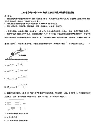 山东省宁阳一中2024年高三第三次模拟考试物理试卷含解析.doc