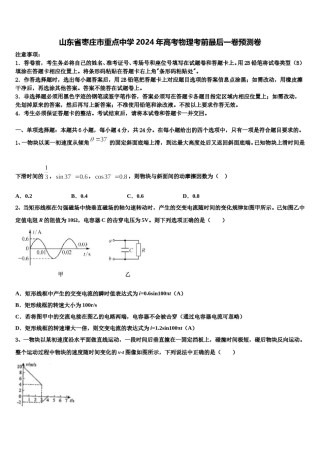 山东省枣庄市重点中学2024年高考物理考前最后一卷预测卷含解析.doc