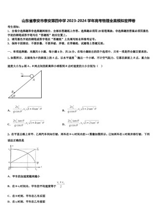山东省泰安市泰安第四中学2023-2024学年高考物理全真模拟密押卷含解析.doc