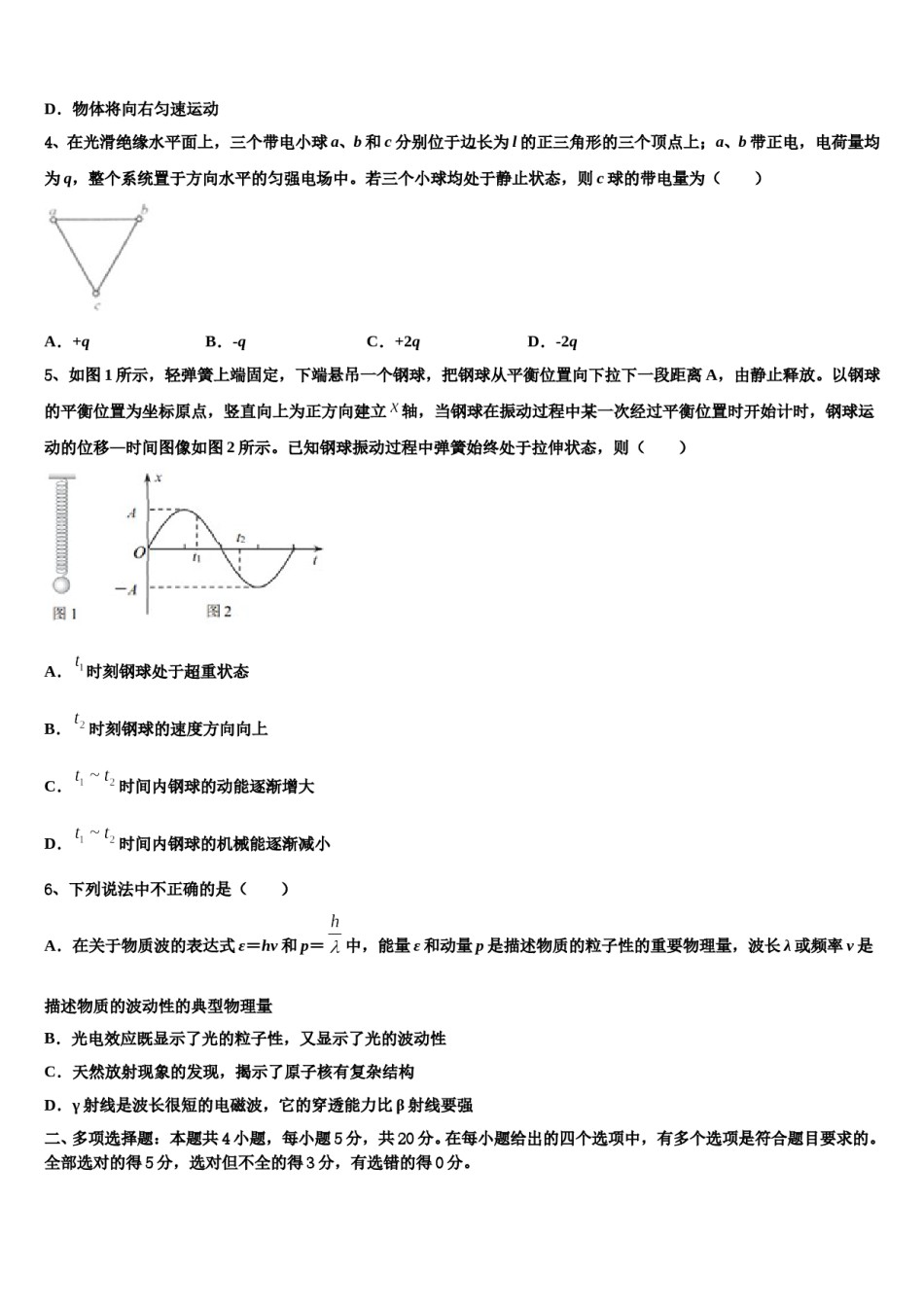 山东省聊城文轩中学2024年高三第二次调研物理试卷含解析.doc_第2页
