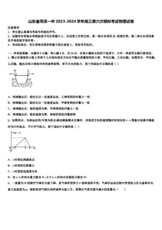 山东省菏泽一中2023-2024学年高三第六次模拟考试物理试卷含解析.doc