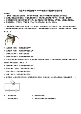 山东禹城市综合高中2024年高三冲刺模拟物理试卷含解析.doc