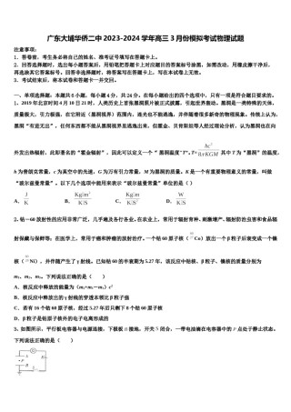 广东大埔华侨二中2023-2024学年高三3月份模拟考试物理试题含解析.doc