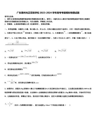 广东惠州光正实验学校2023-2024学年高考考前模拟物理试题含解析.doc
